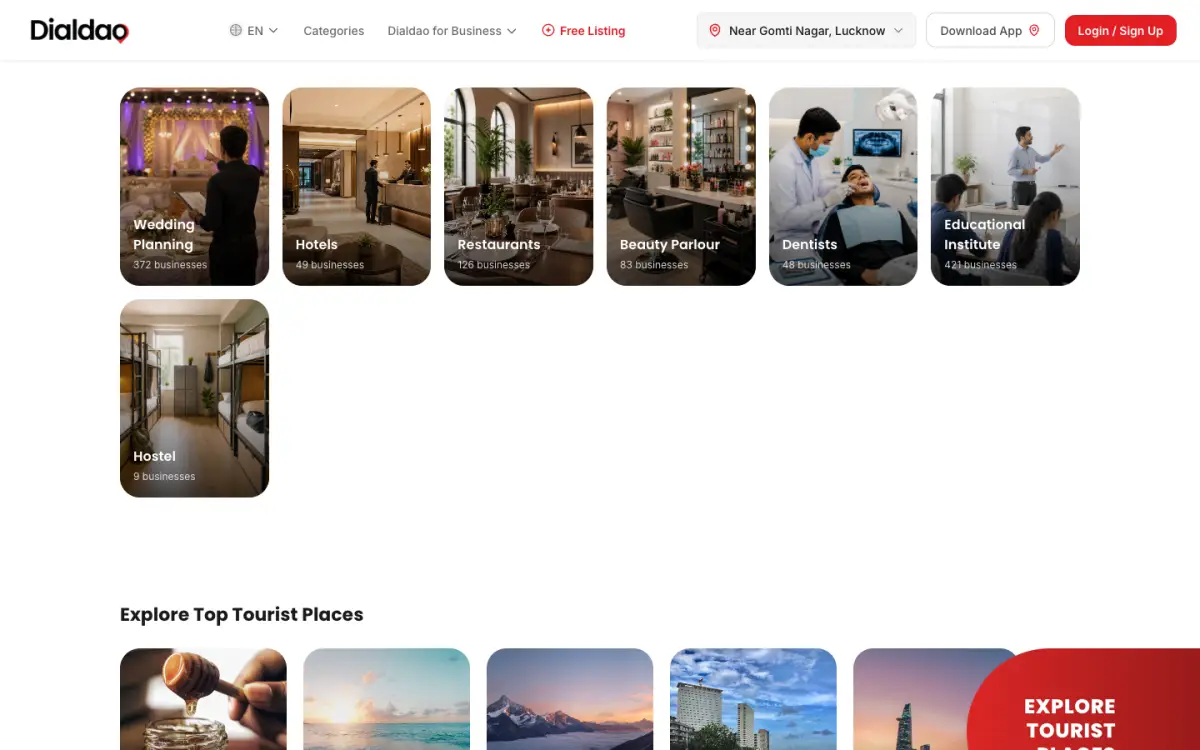 DialDAO business categories grid