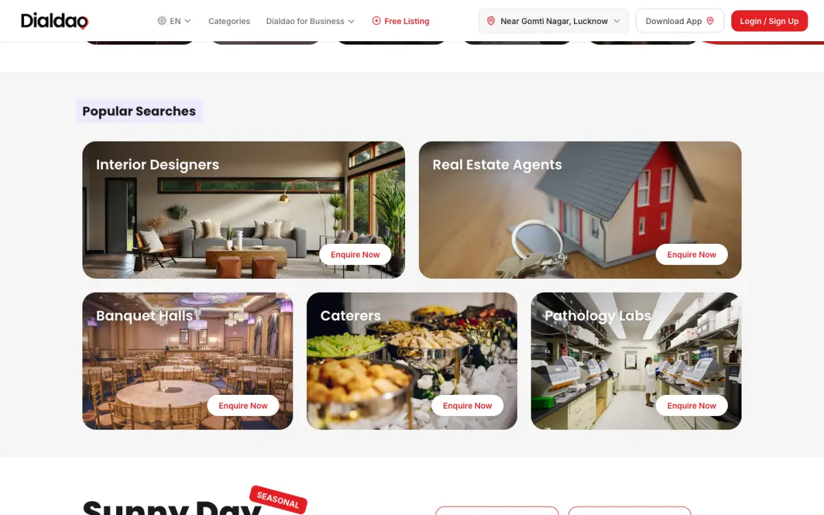 DialDAO popular searches and listing cards