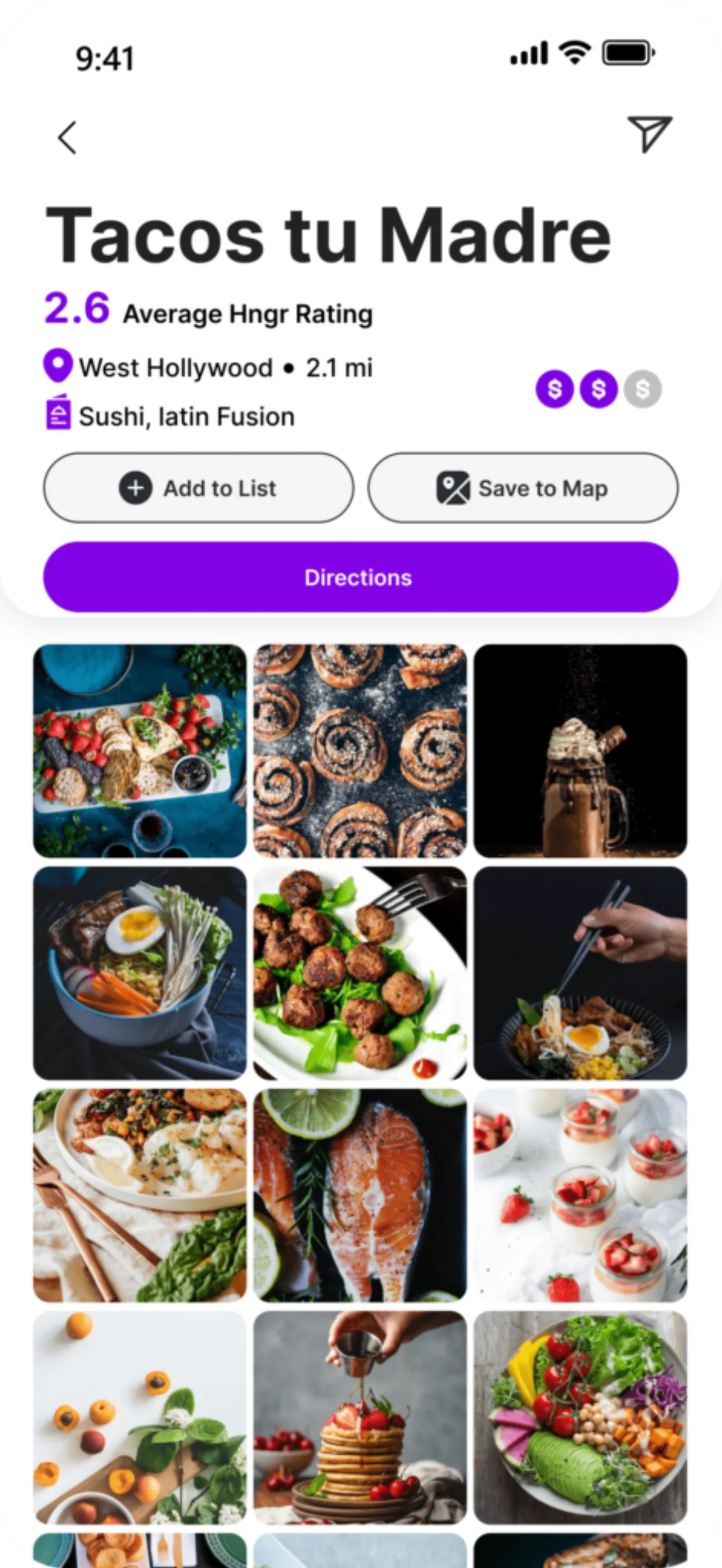 HNGR restaurant listing view