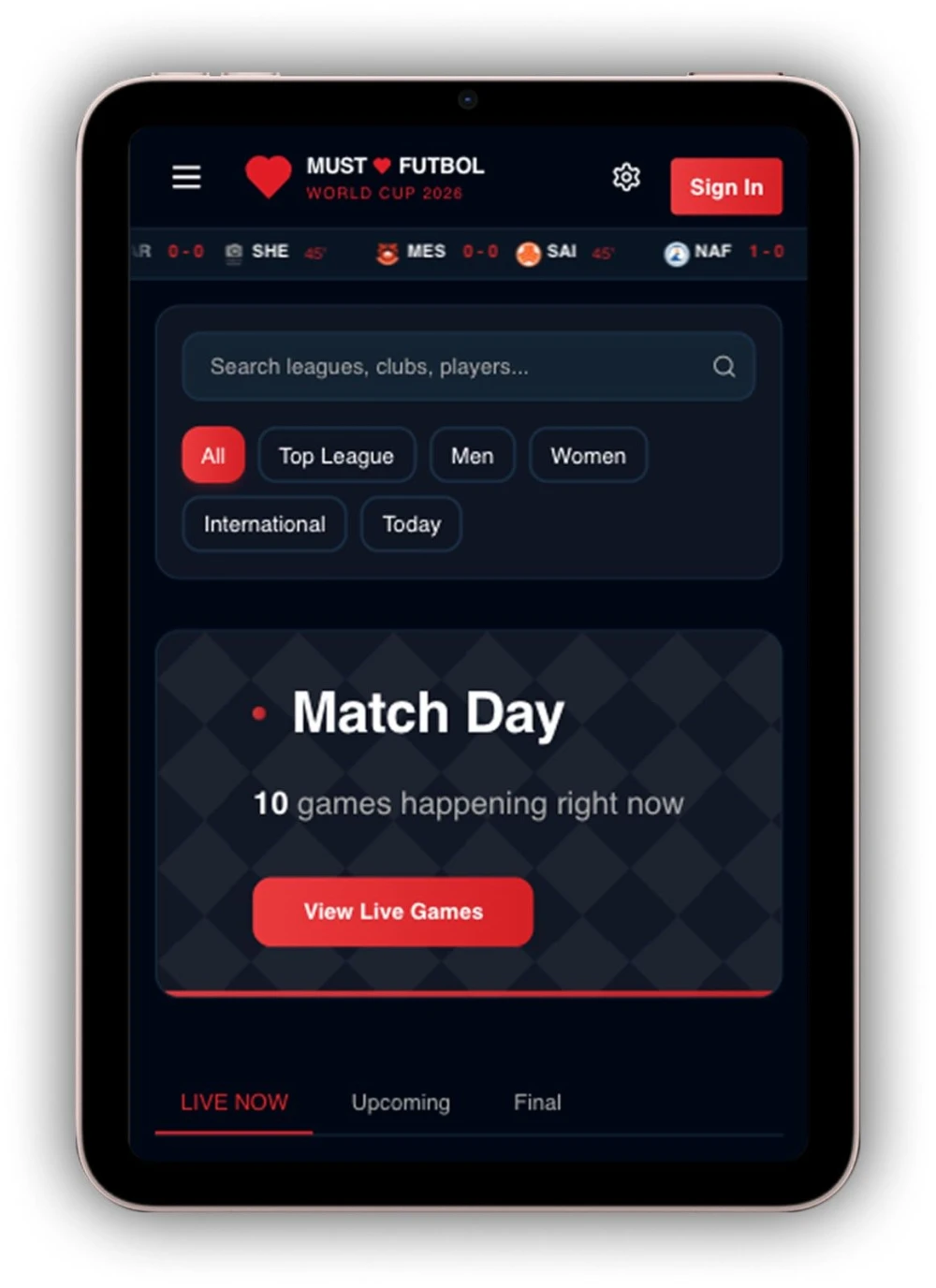 Tablet experience with live updates
