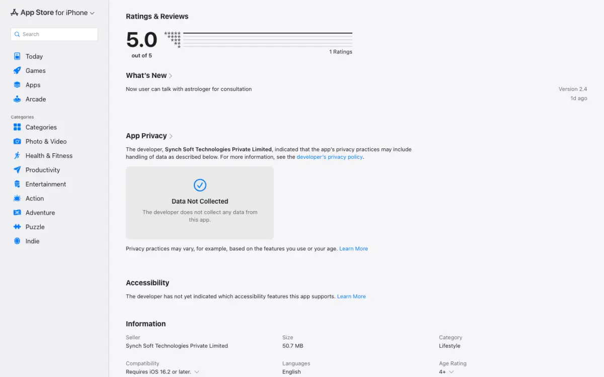 Pocket Pandit 5.0 rating and privacy details