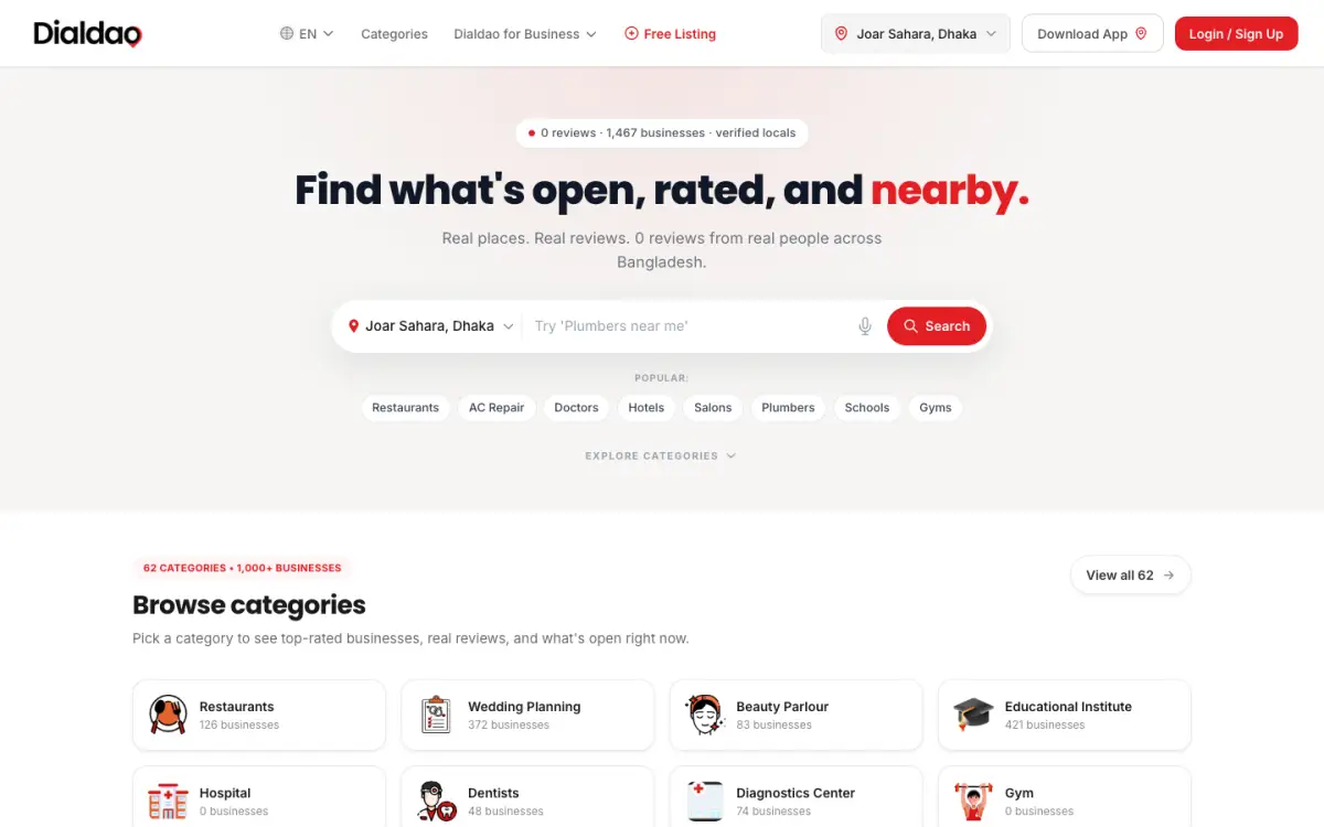 DialDAO homepage — Find what's open, rated, and nearby