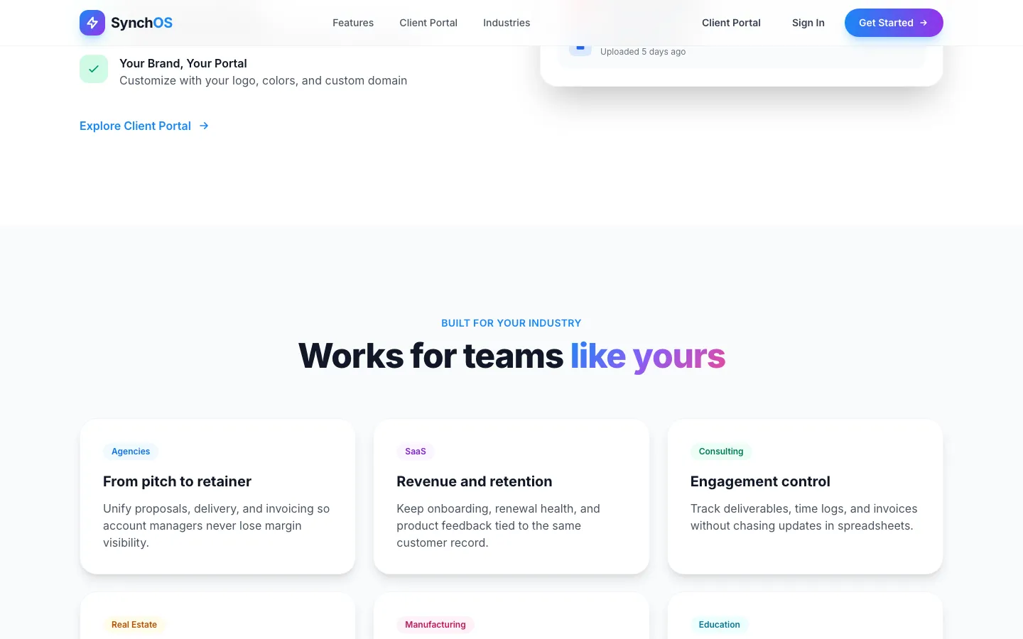 SynchOS pricing plans including free tier, starter, professional, and enterprise options